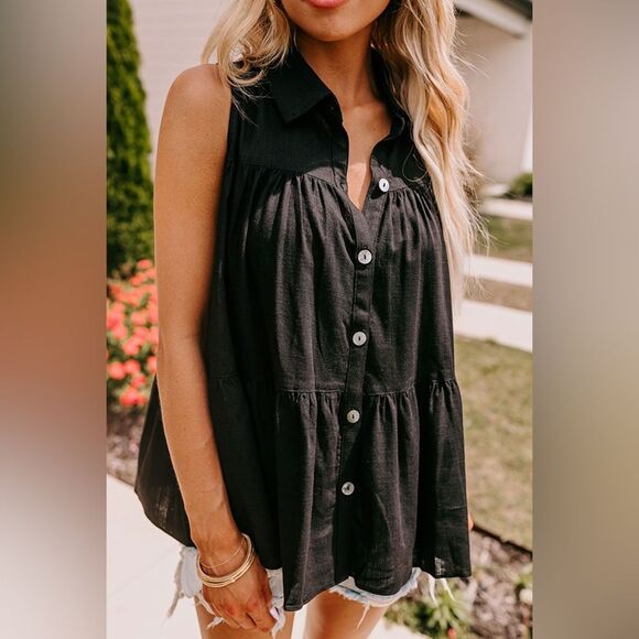 Impressions Tiered Ruffle sleeveless Top - Picture 2 of 11